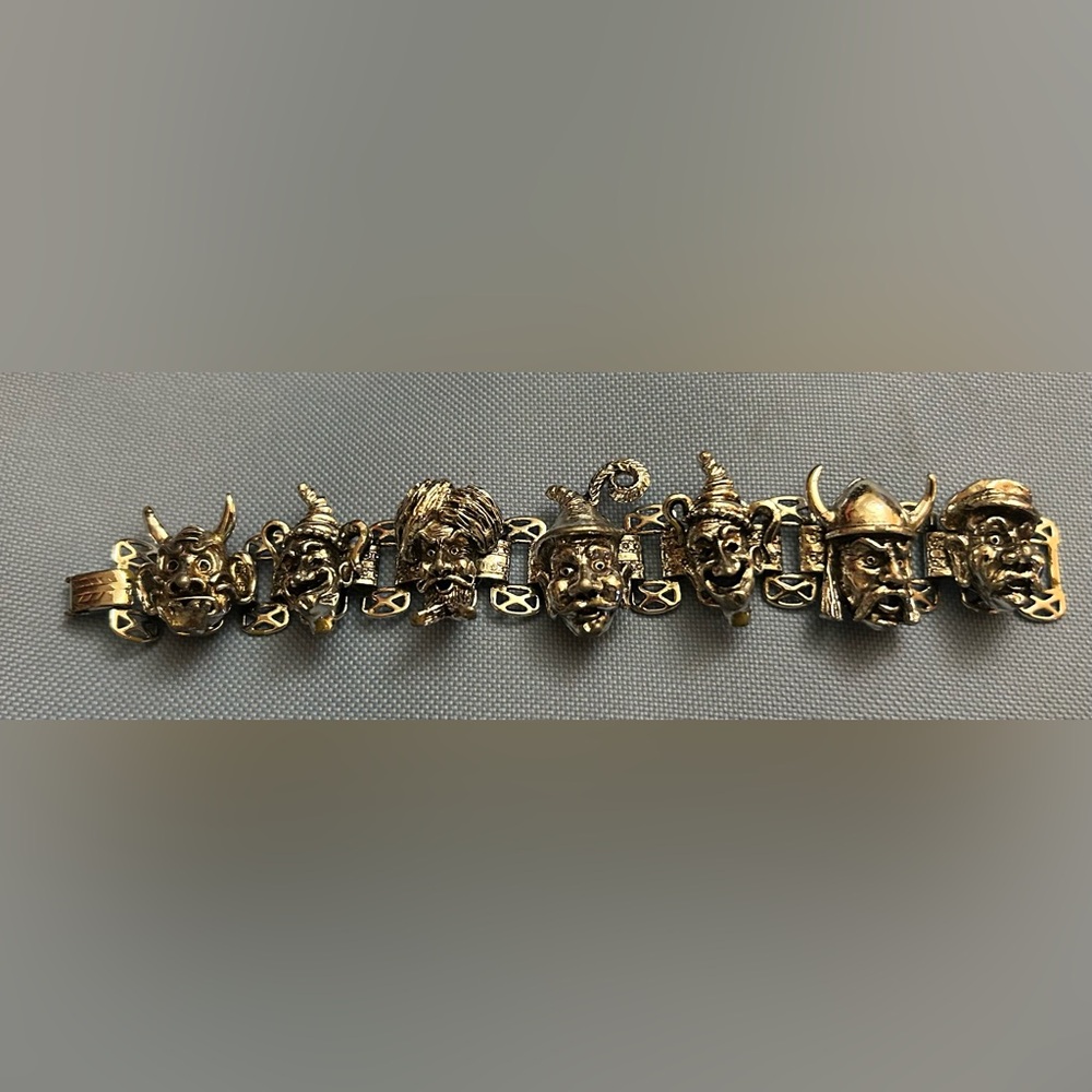 Vintage unsigned Florenza bracelet. Devil, Viking Genie